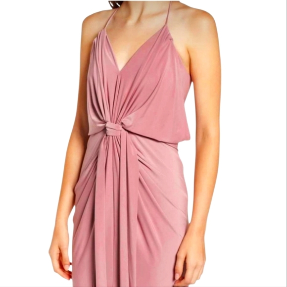 Misa Los Angeles Domino Midi Twist Knot Tie Dress Luxury Dusty Plum Pink Celeb - Picture 9 of 11